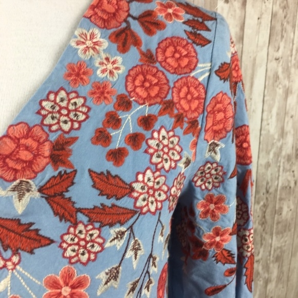 Sundance Blue Red Embroidered Floral Blouse Medium - Picture 2 of 5